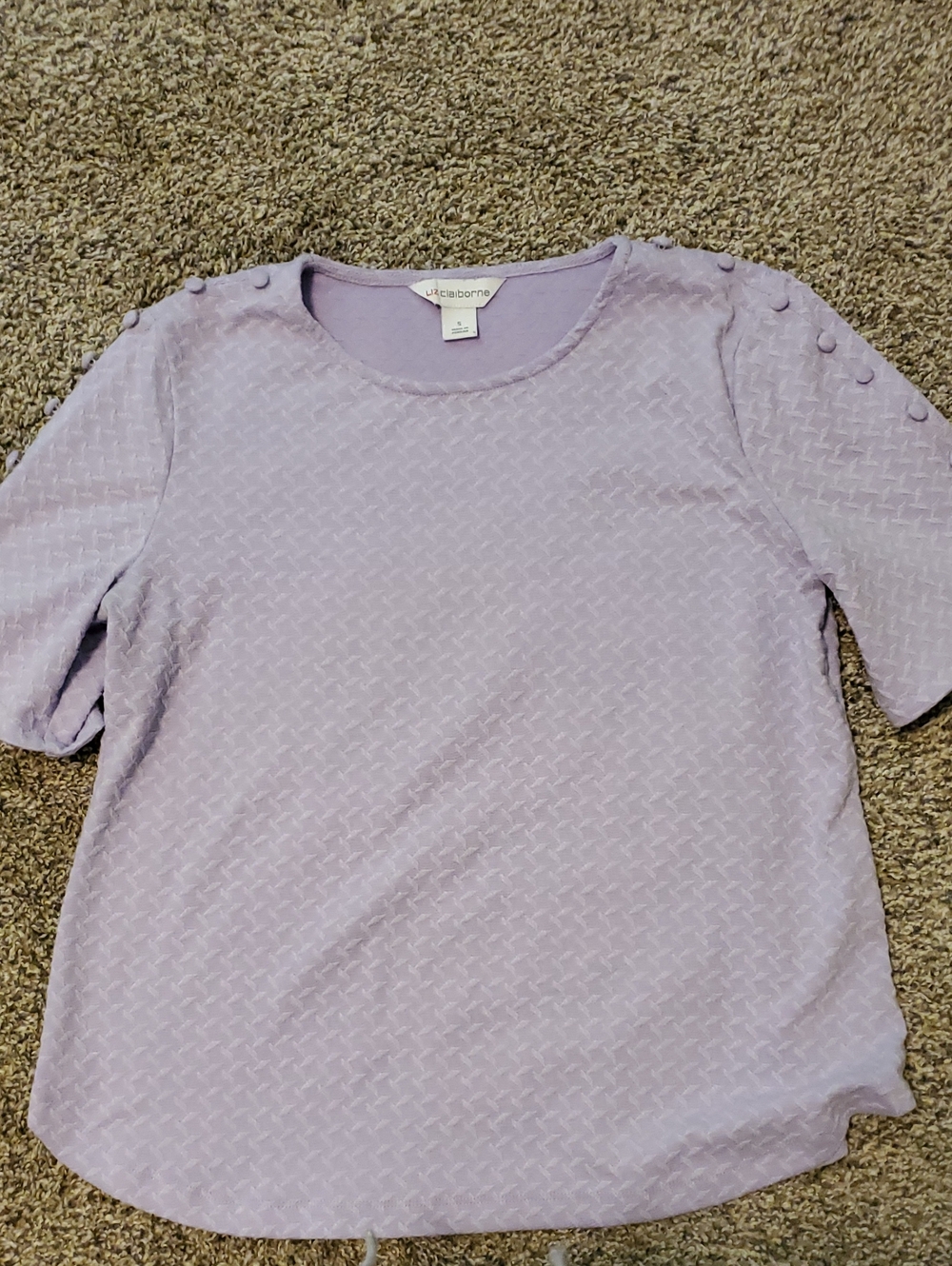 Liz Claiborne Lavender Short-Sleeve Textured Top with Shoulder Buttons